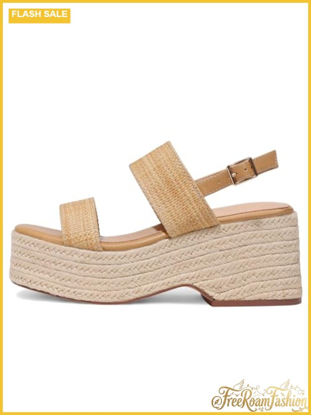 EQAUDES Women's Platform Wedge Sandals Open Toe Ankle Strap Raffia Woven